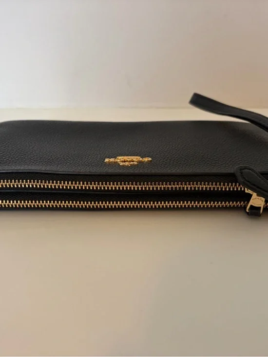 Coach Black Pebbled Leather Zip Wristlet with Gold Logo - Picture 7 of 16